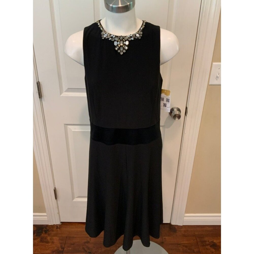 Lauren Ralph Lauren Black Fit & Flare Dress W/ Bejeweled Neckline, Size 8